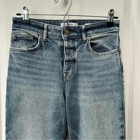 Guess It Girl Jeans  Straight Leg 10” Rise Button Fly Raw Step Hem Blue Size 25 - Picture 5 of 16